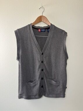 Chaps Men's Gray Button Up Sweater Vest Professional Business Office